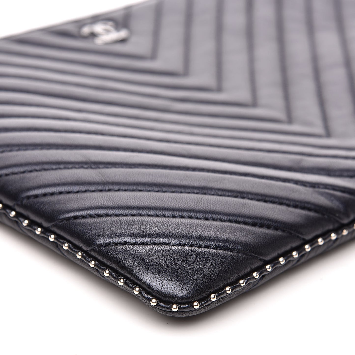 Calfskin Chevron Studded Quilted Medium Cosmetic Case Navy