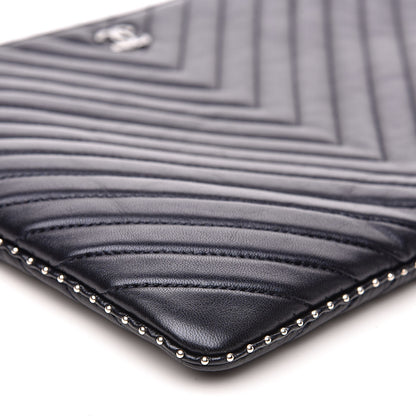 Chanel Calfskin Chevron Studded Quilted Medium Cosmetic Case Navy 9 of 11