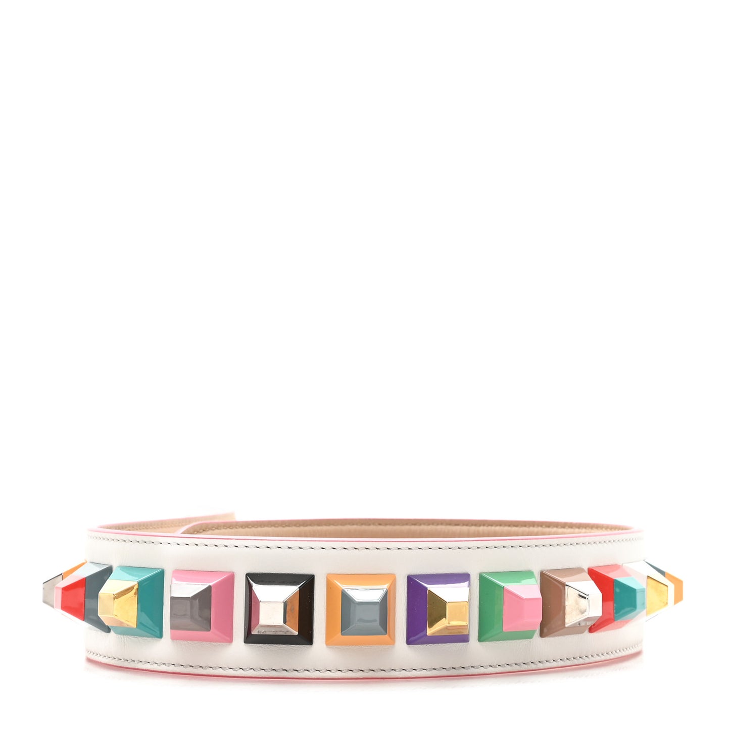 Vitello Dolce Plexiglass Bi-Color Studded Strap You White Ice Cuoio Multicolor