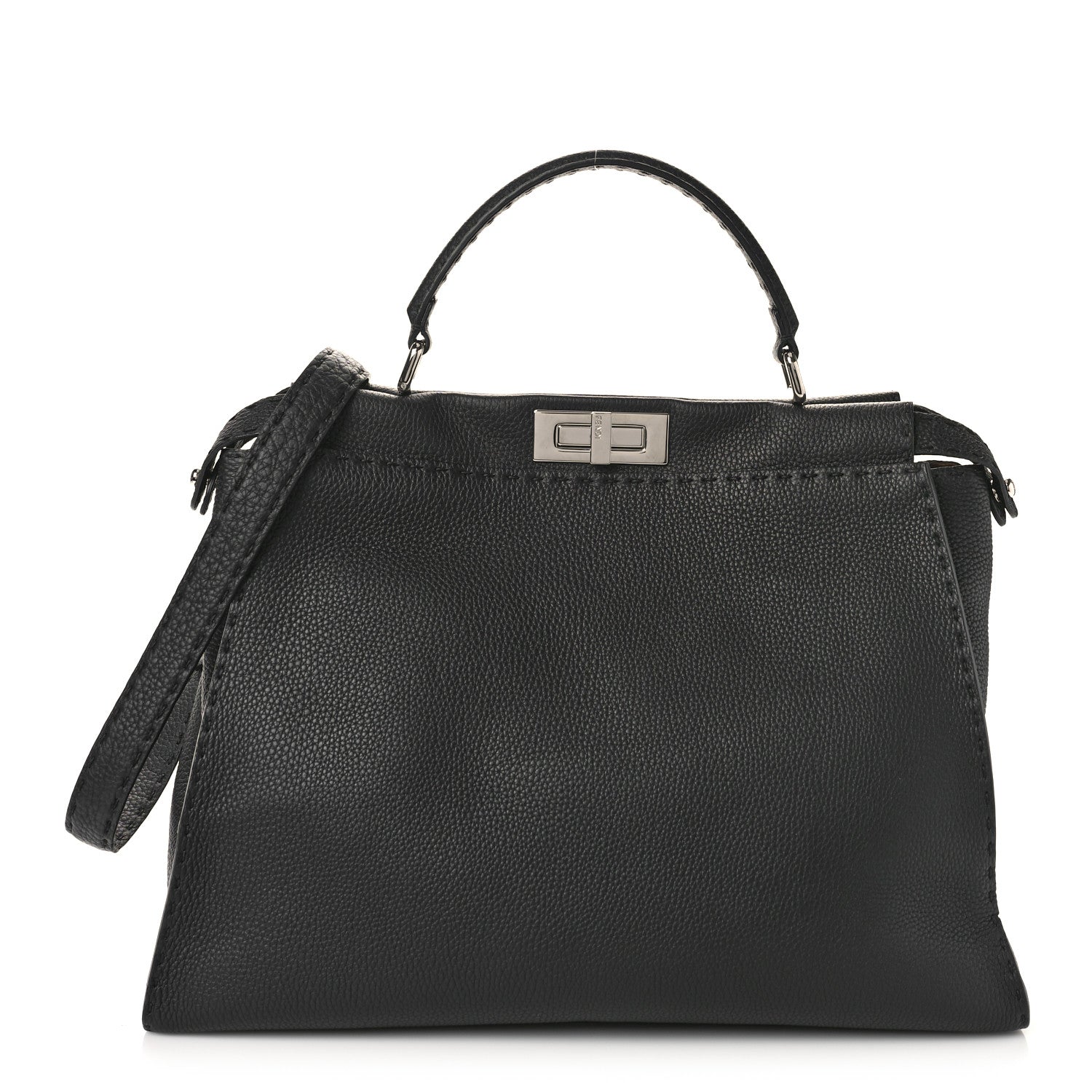 Fendi Cuoio Romano Selleria Bi-Color Large Peekaboo Iconic Satchel Black Mou 1 of 8