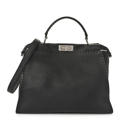 Fendi Cuoio Romano Selleria Bi-Color Large Peekaboo Iconic Satchel Black Mou 1 of 8