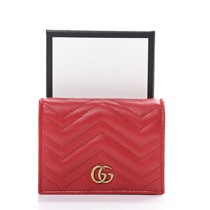 Gucci Calfskin Matelasse GG Marmont Card Case Wallet Hibiscus Red 8 of 8