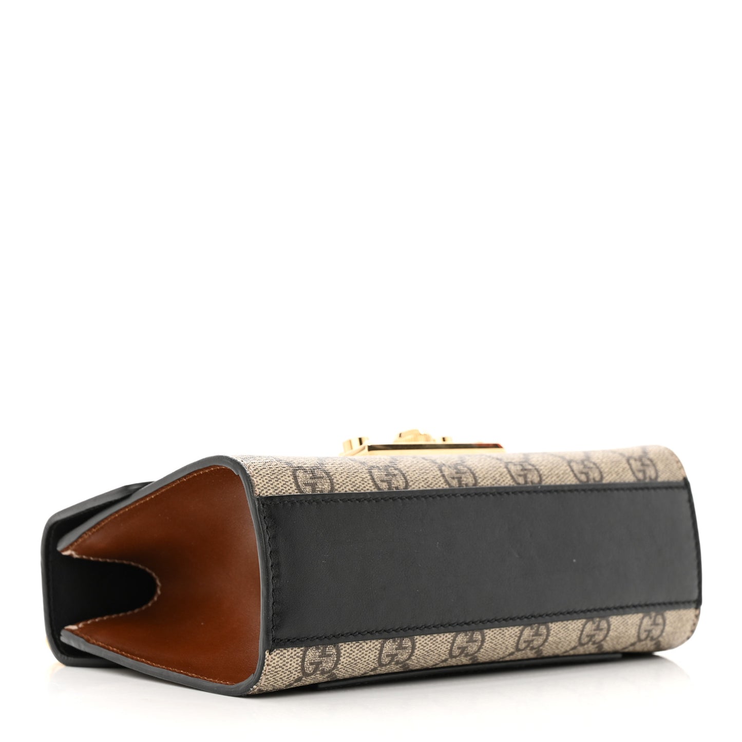 GG Supreme Monogram Calfskin Small Padlock Shoulder Bag Beige Black Cuir