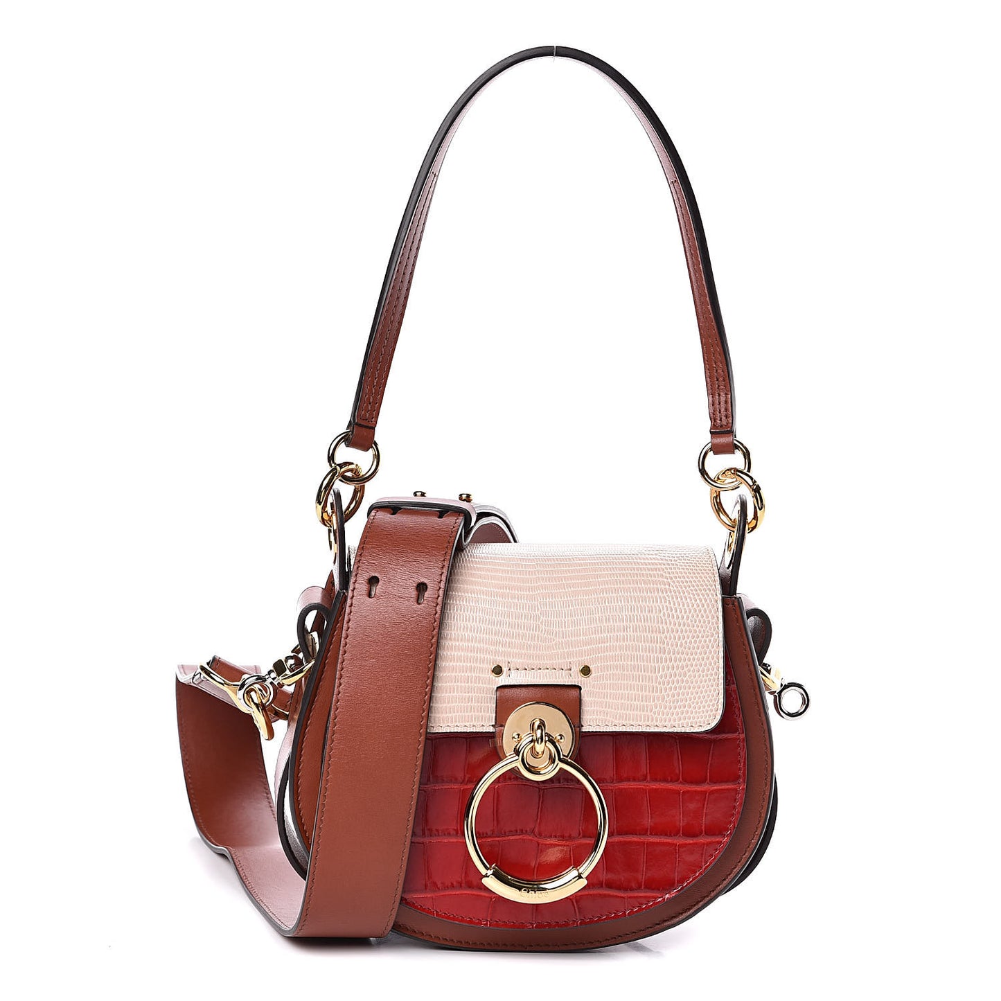 Calfskin Crocodile Embossed Small Tess Bag Pink Red