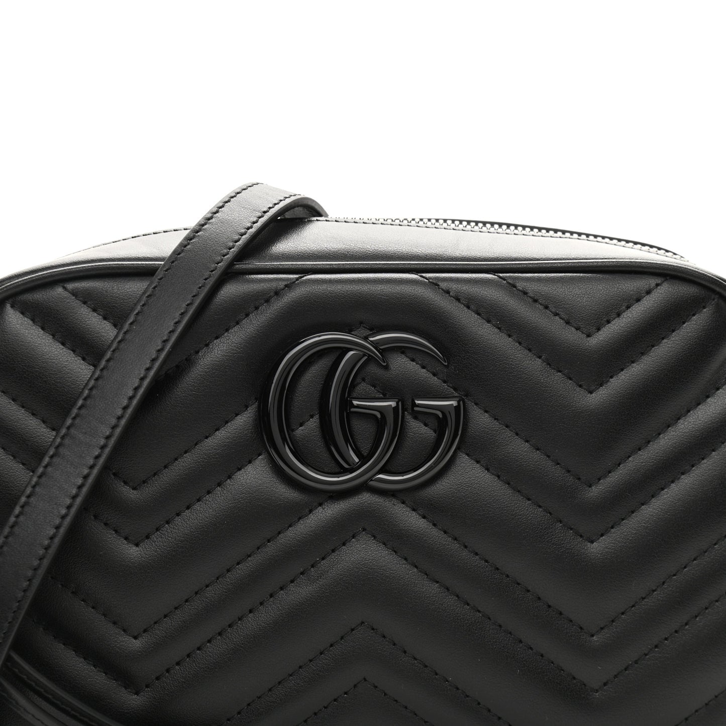 Calfskin Matelasse Monochrome Small GG Marmont Chain Shoulder Bag Black
