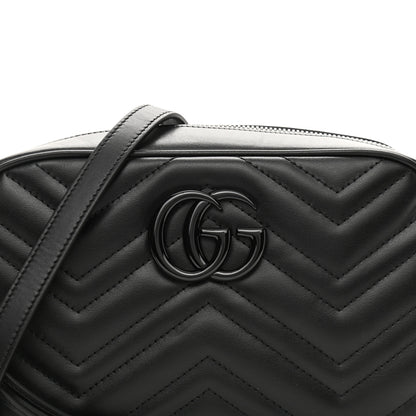 Gucci Calfskin Matelasse Monochrome Small GG Marmont Chain Shoulder Bag Black 8 of 11
