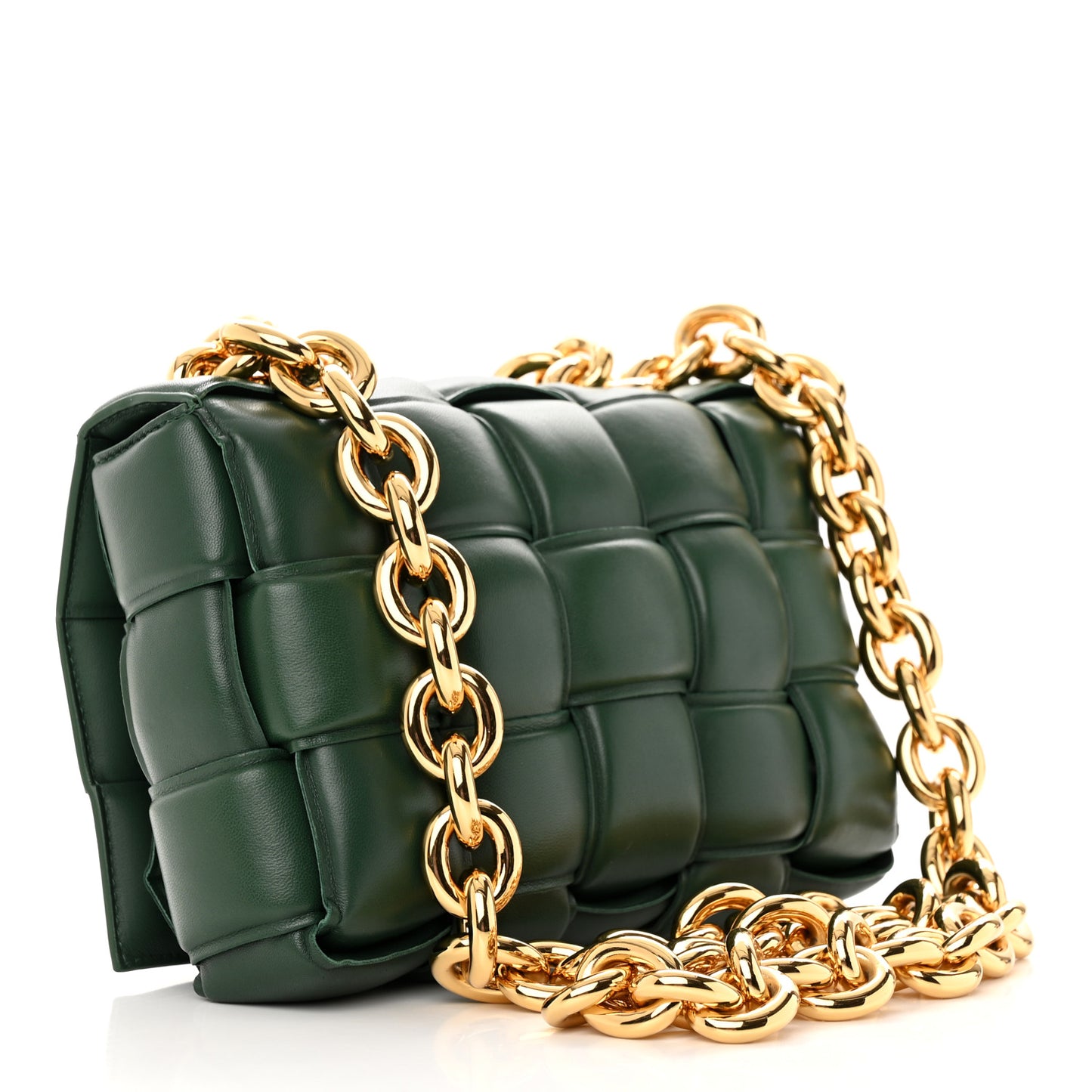 Lambskin Maxi Intreccio Padded Chain Cassette Crossbody Bag Raintree