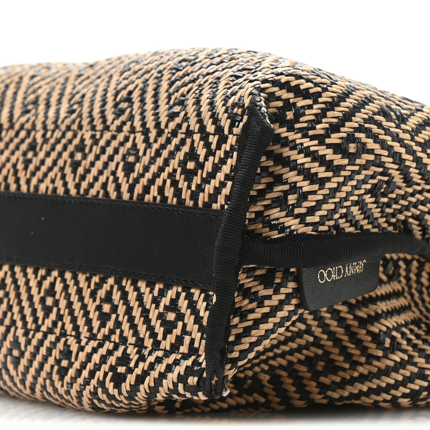 Raffia Woven Velvet Marianne Shopper Tote Black Natural
