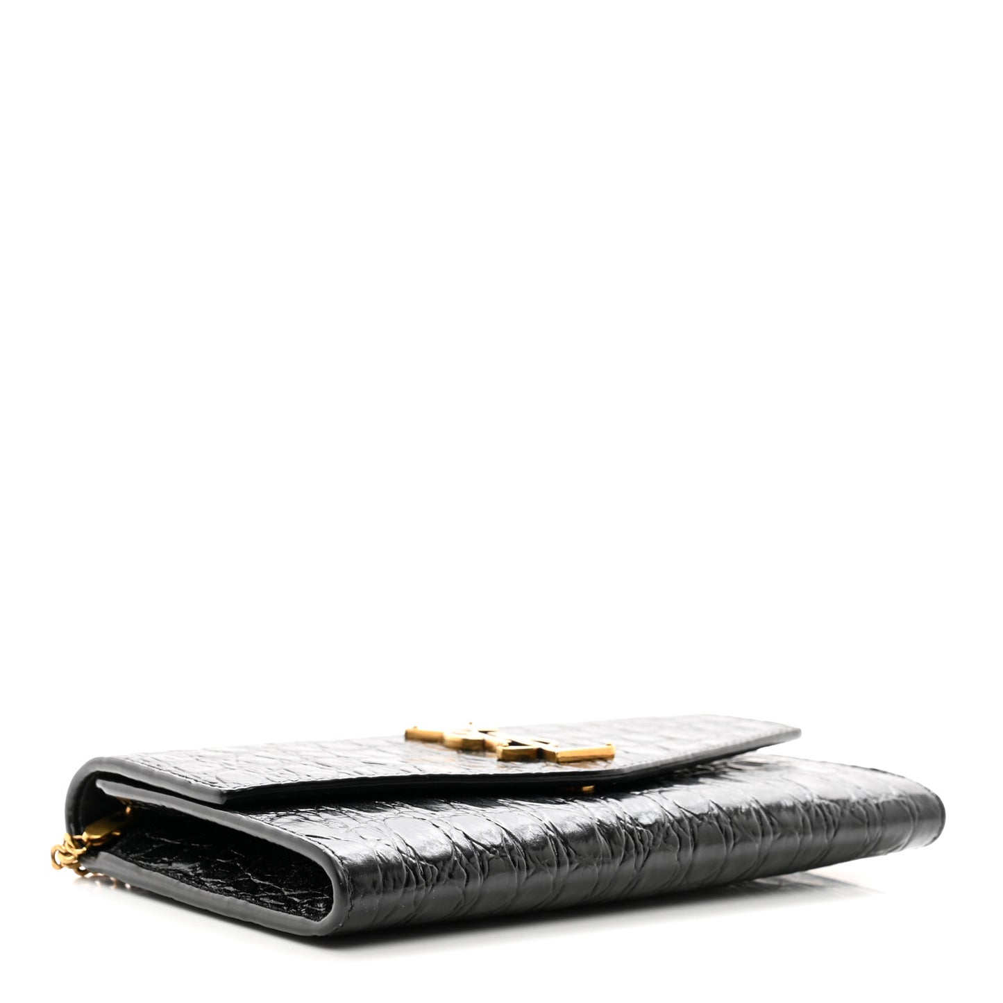 Calfskin Crocodile Embossed Monogram Uptown Chain Wallet Black