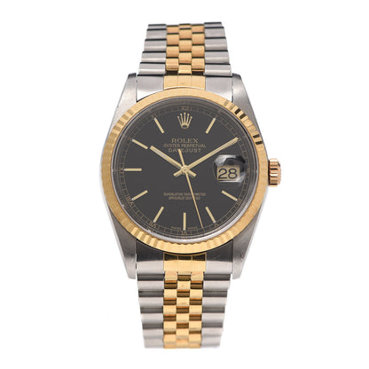 Rolex Stainless Steel 18K Yellow Gold 36mm Oyster Perpetual Datejust Watch Black 16233 1 of 5