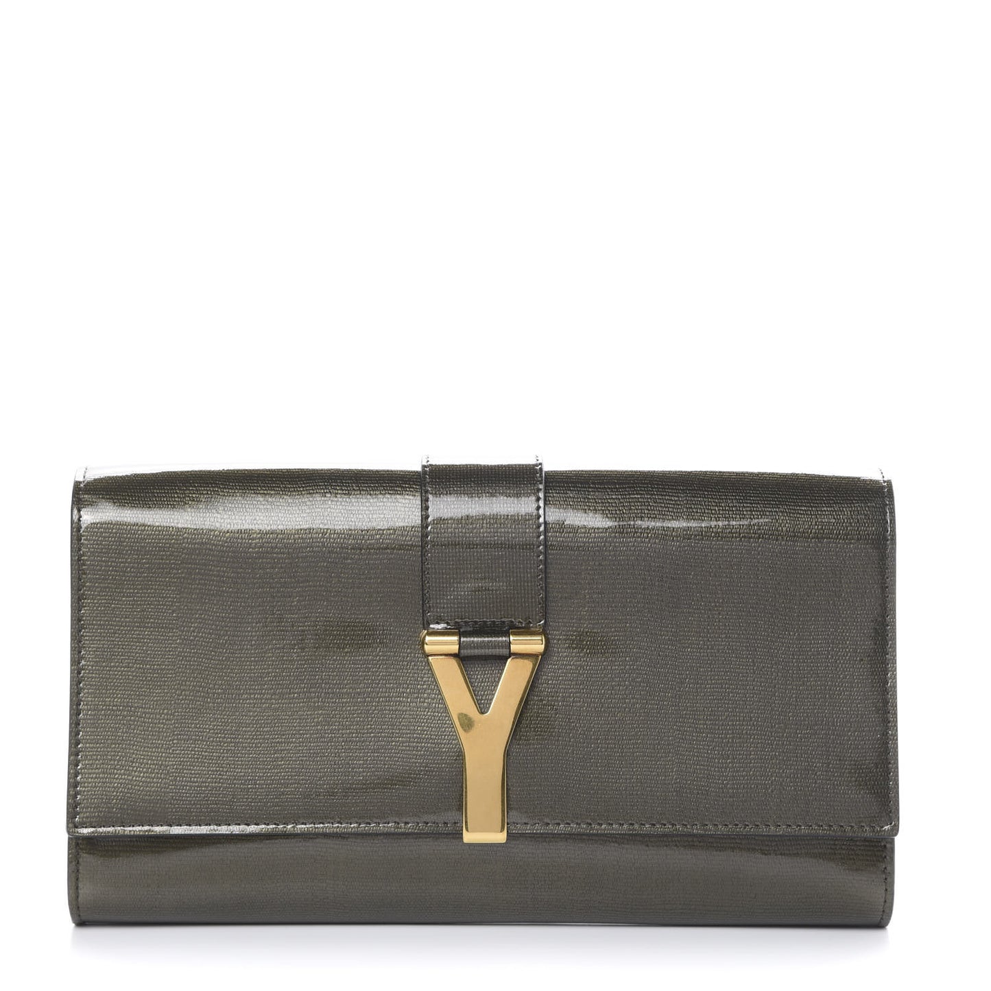 Textured Patent Classic Y Ligne Clutch Olive