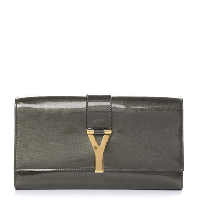 Saint Laurent Textured Patent Classic Y Ligne Clutch Olive 1 of 9