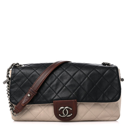 Chanel Calfskin Large Country Chic Flap Ecru Black Burgundy 1 of 20