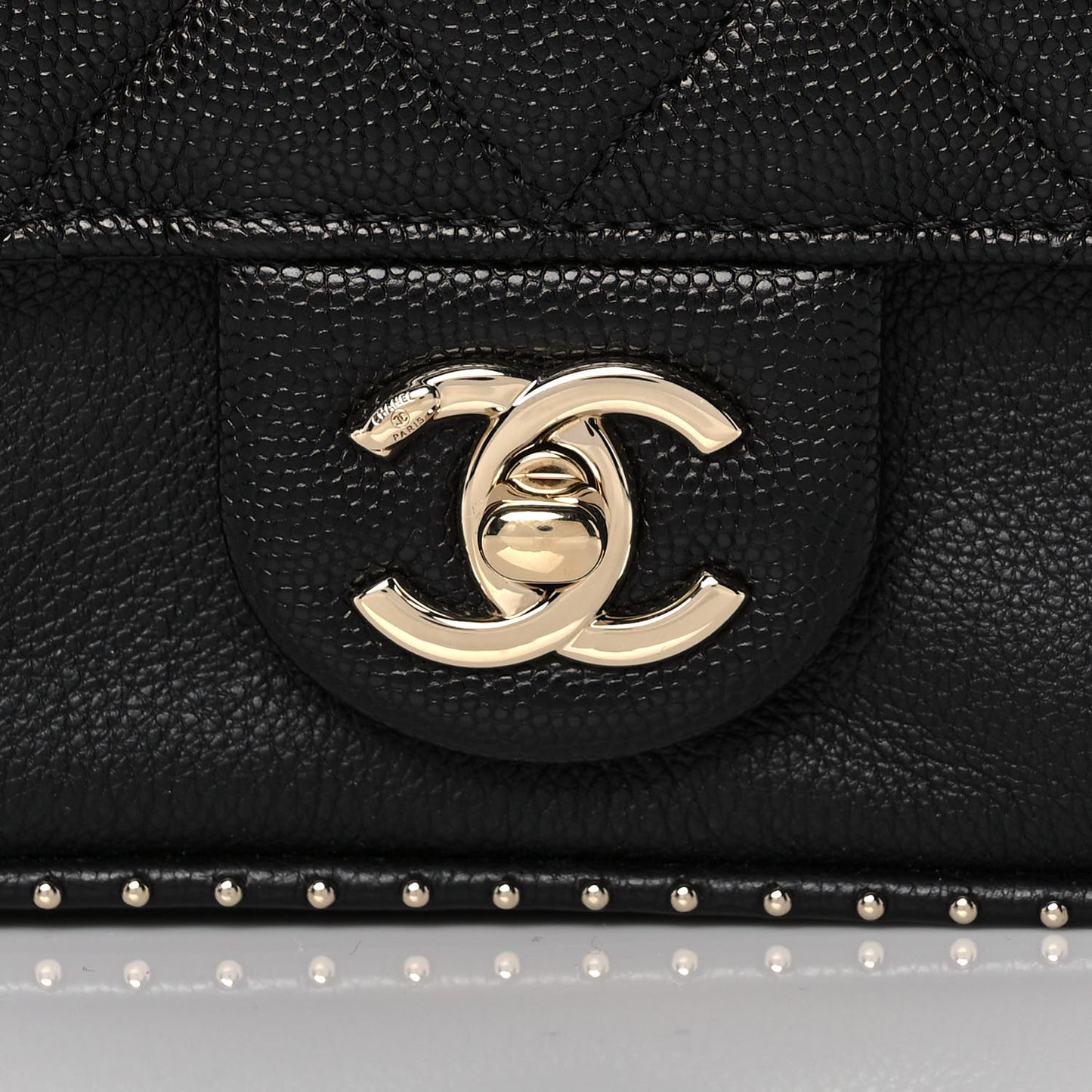 Caviar Quilted Studded Flap Waist Bag Black