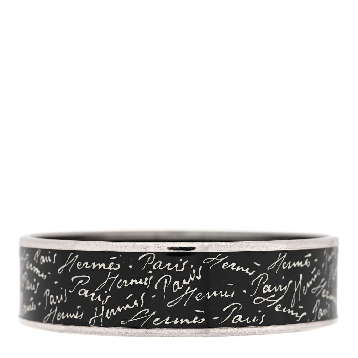 Hermes Enamel Printed Handwriting Wide Bracelet 70 Black 1 of 5