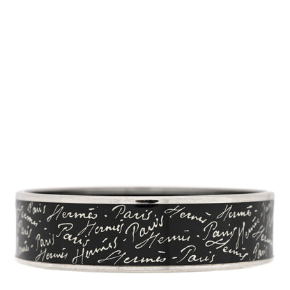 Hermes Enamel Printed Handwriting Wide Bracelet 70 Black 1 of 5