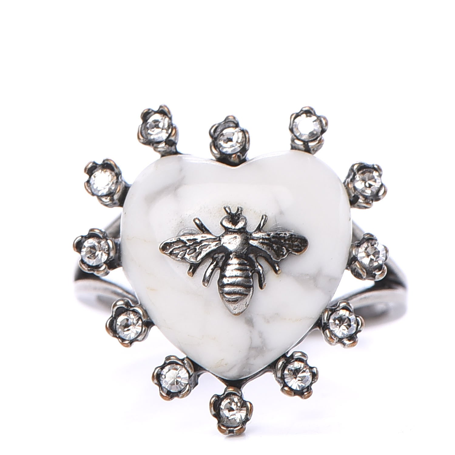 Christian Dior Resin Crystal Metal Blue Bohemienne Heart Ring M Aged Silver White 1 of 6