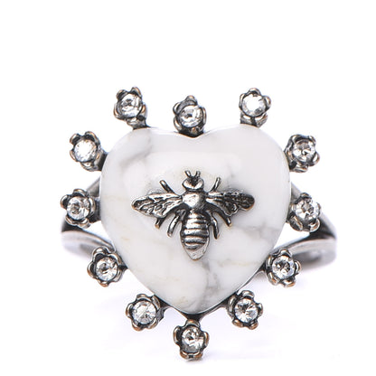 Christian Dior Resin Crystal Metal Blue Bohemienne Heart Ring M Aged Silver White 1 of 6