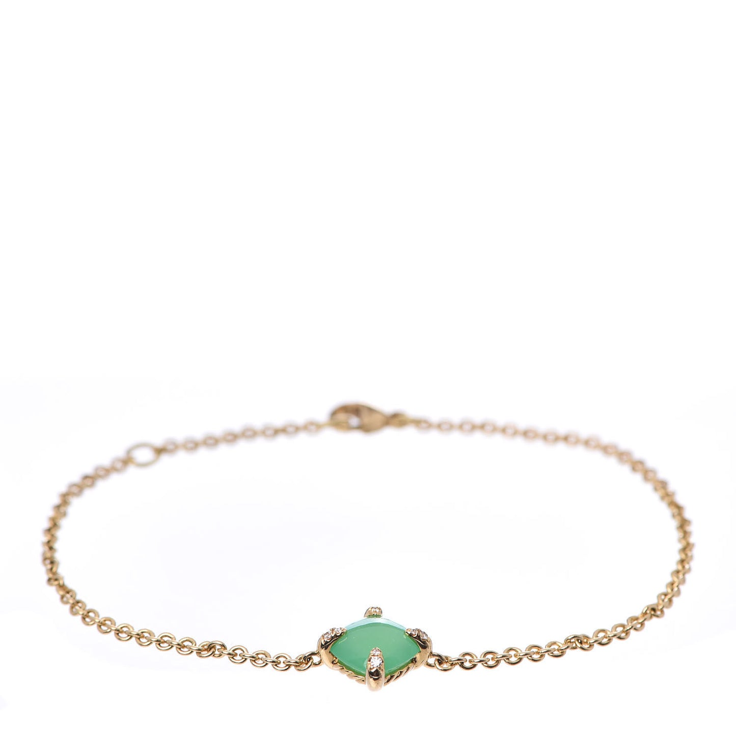 18K Yellow Gold Diamond Chrysoprase 8mm Chatelaine Bracelet