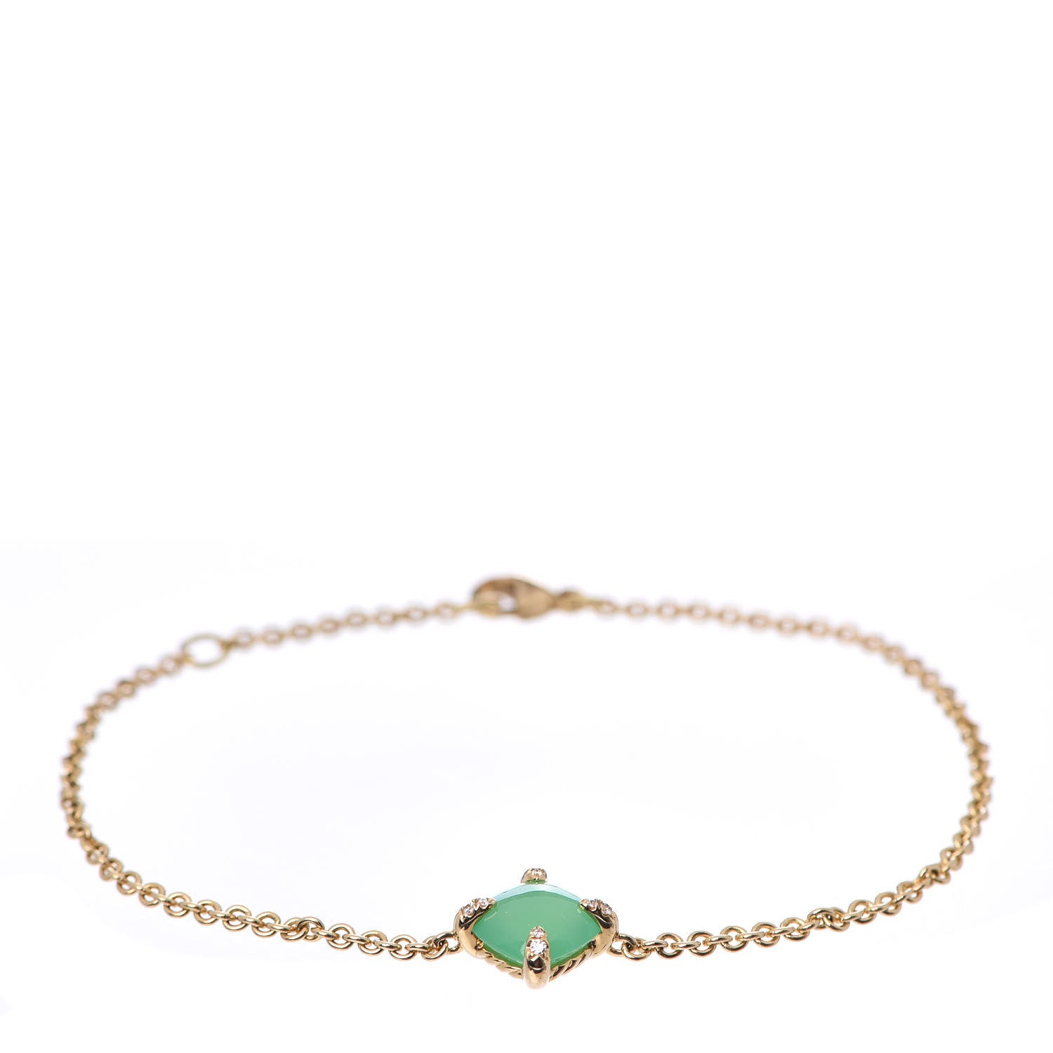David Yurman 18K Yellow Gold Diamond Chrysoprase 8mm Chatelaine Bracelet 1 of 5
