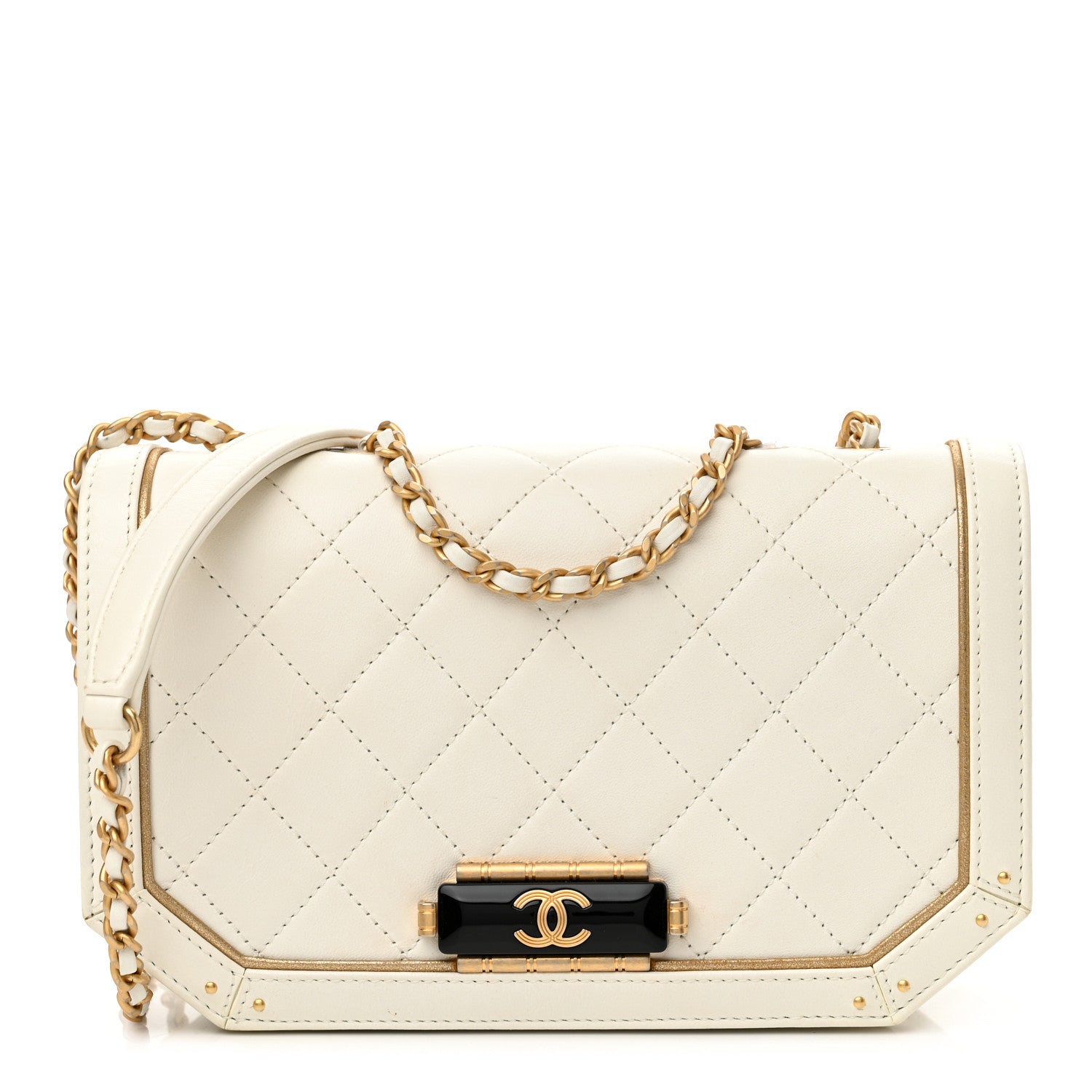 Chanel Calfskin Quilted Small Octagon CC Clasp Flap Bag White Gold 1 of 13