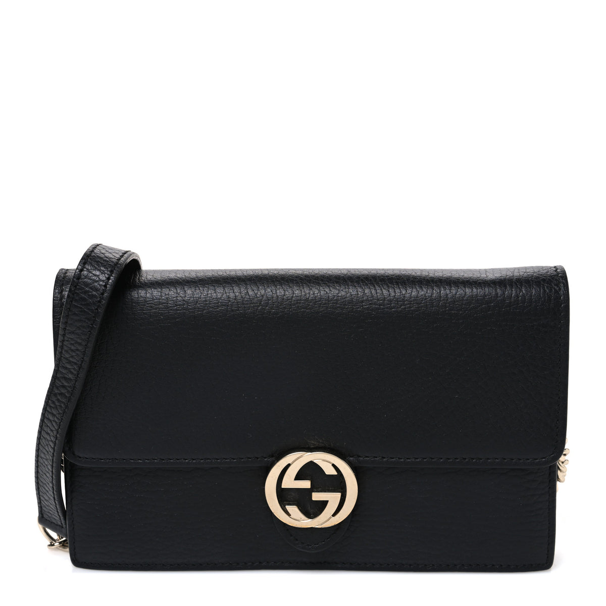 Dollar Calfskin Interlocking G Chain Wallet Black