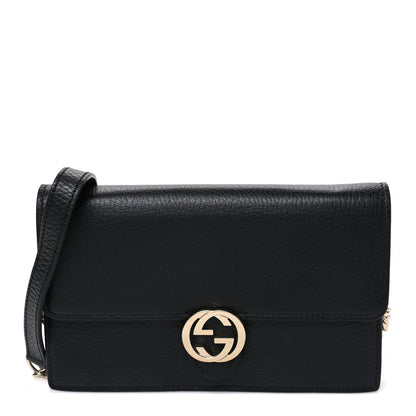 Gucci Dollar Calfskin Interlocking G Chain Wallet Black 1 of 11