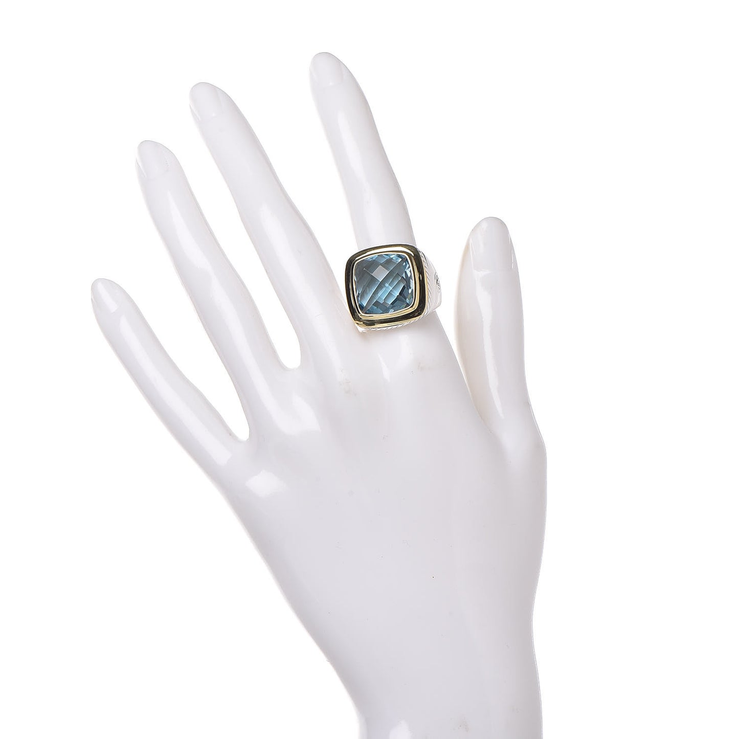 Sterling Silver 18K Yellow Gold Blue Topaz 14mm Albion Statement Ring 54 7