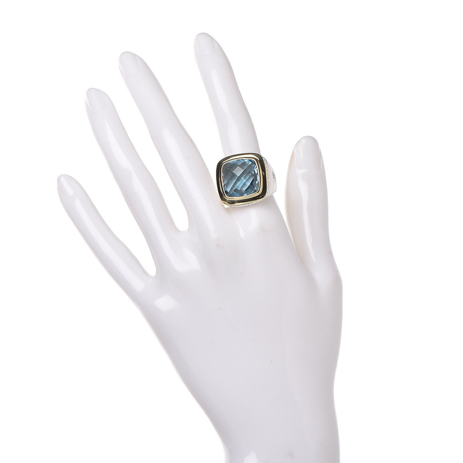 David Yurman Sterling Silver 18K Yellow Gold Blue Topaz 14mm Albion Statement Ring 54 7 2 of 6