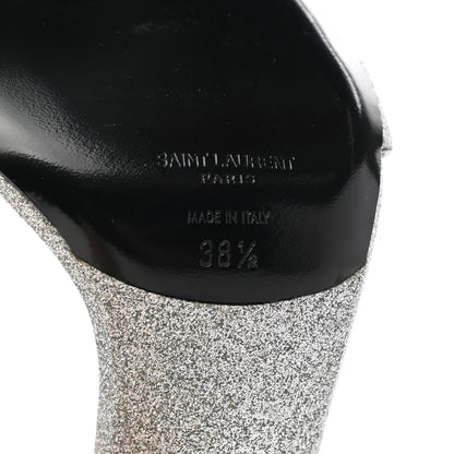 Saint Laurent Glitter Amber 105 Ankle Strap Sandals 38.5 Silver 6 of 9