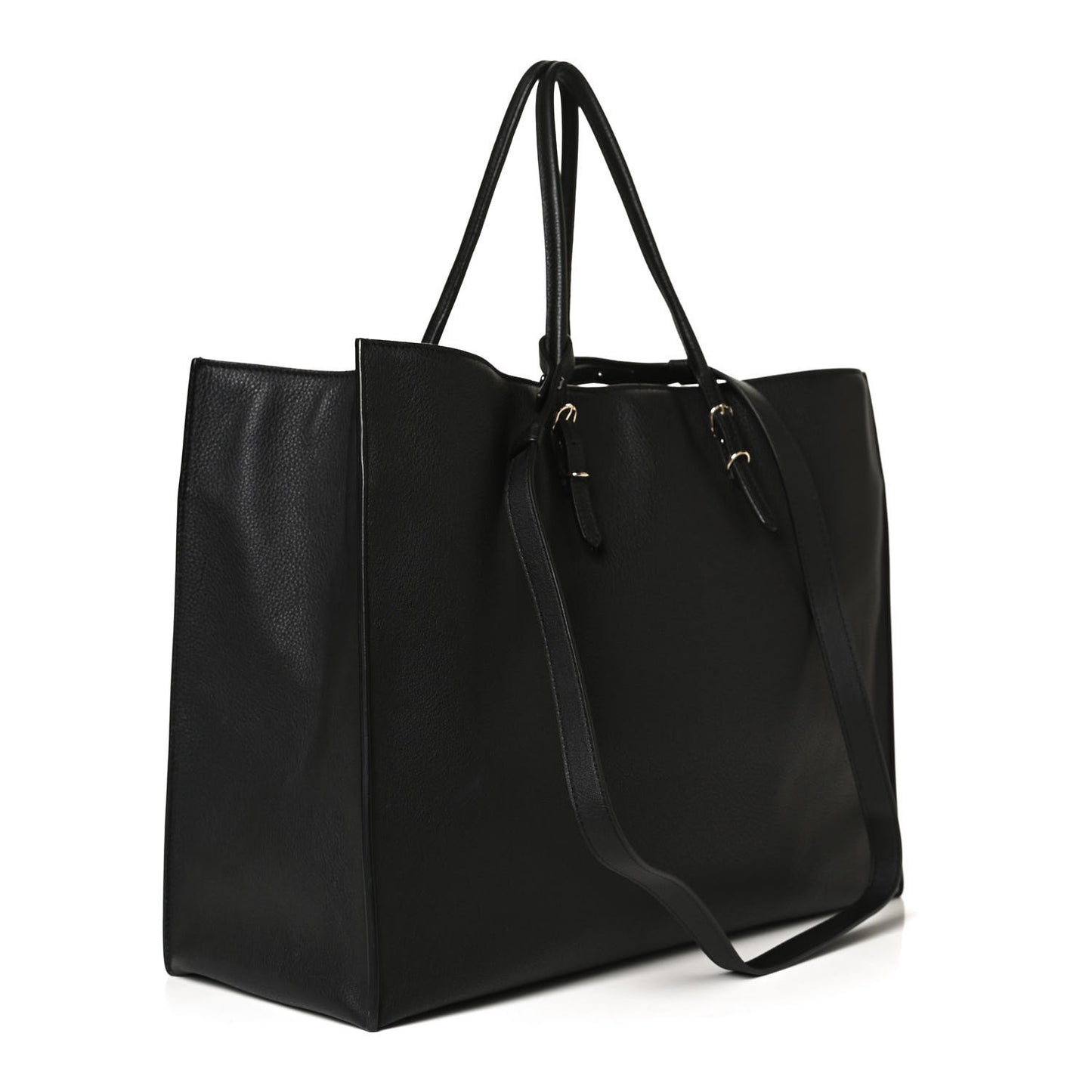 Grained Calfskin Silver Metallic Edge Hardware Papier A4 Tote Black