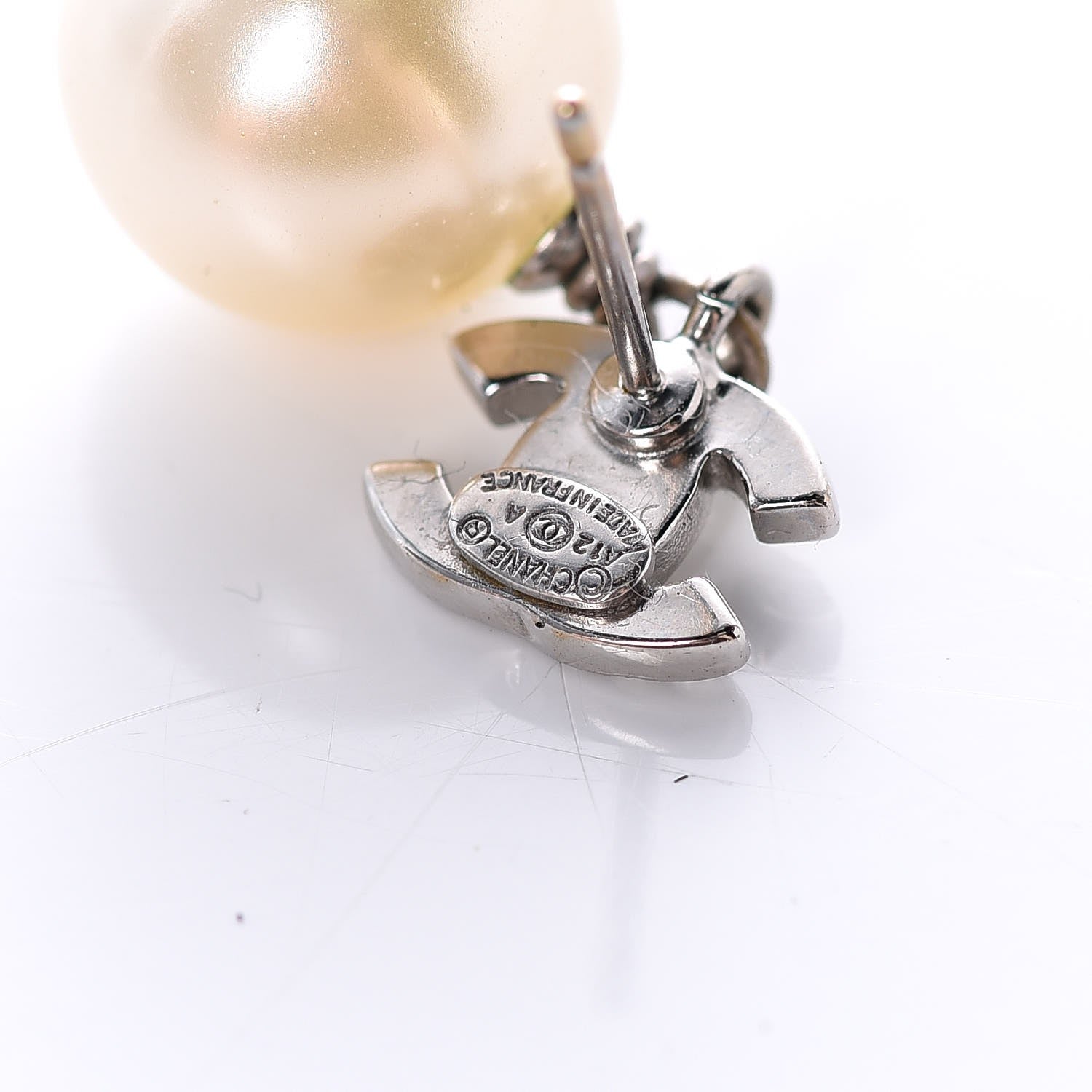 Chanel Crystal Pearl CC Drop Earrings Silver 3 of 4