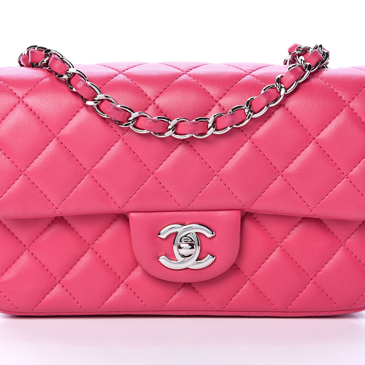 Chanel Lambskin Quilted Mini Rectangular Flap Dark Pink 7 of 17