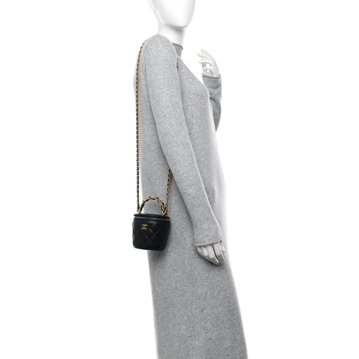 Chanel Lambskin Quilted Afternoon Tea Top Handle Vanity Case With Chain Black 2 of 14
