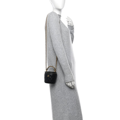 Chanel Lambskin Quilted Afternoon Tea Top Handle Vanity Case With Chain Black 2 of 14