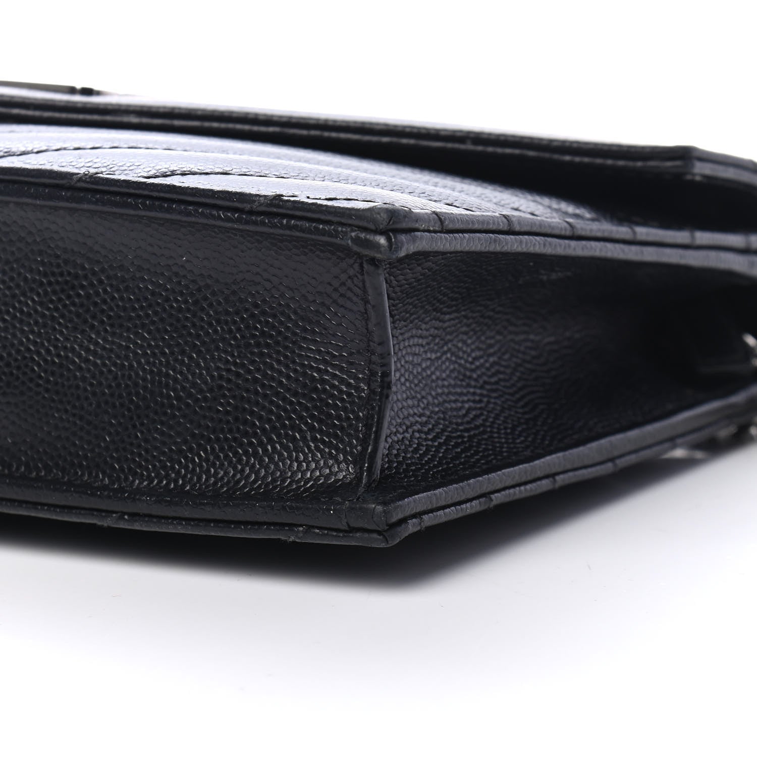 Saint Laurent Grain De Poudre Matelasse Chevron Monogram Envelope Chain Wallet Black 8 of 9