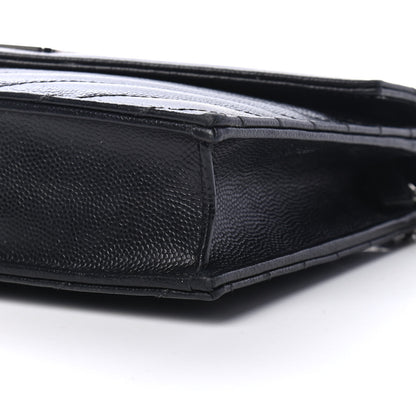 Saint Laurent Grain De Poudre Matelasse Chevron Monogram Envelope Chain Wallet Black 8 of 9