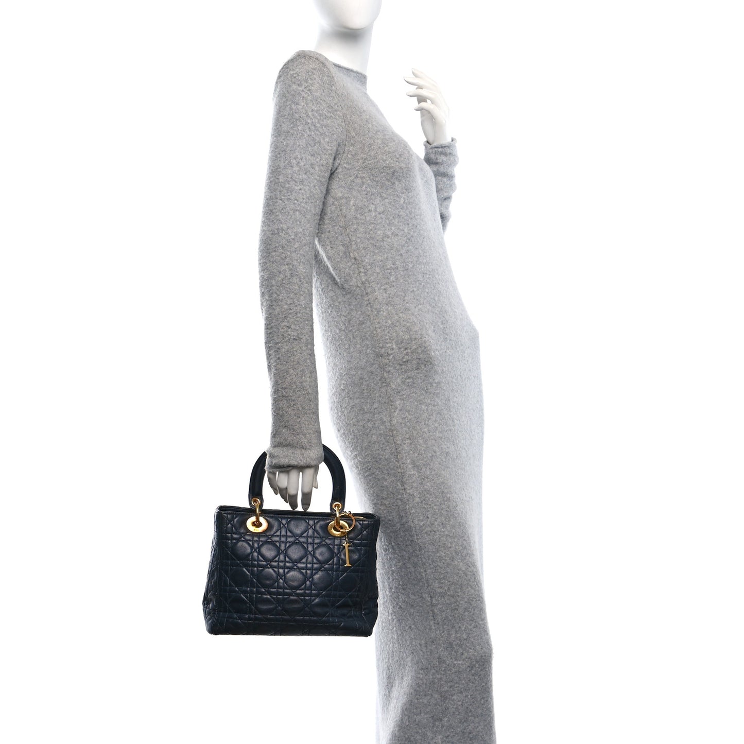 Lambskin Cannage Medium Lady Dior Navy Blue