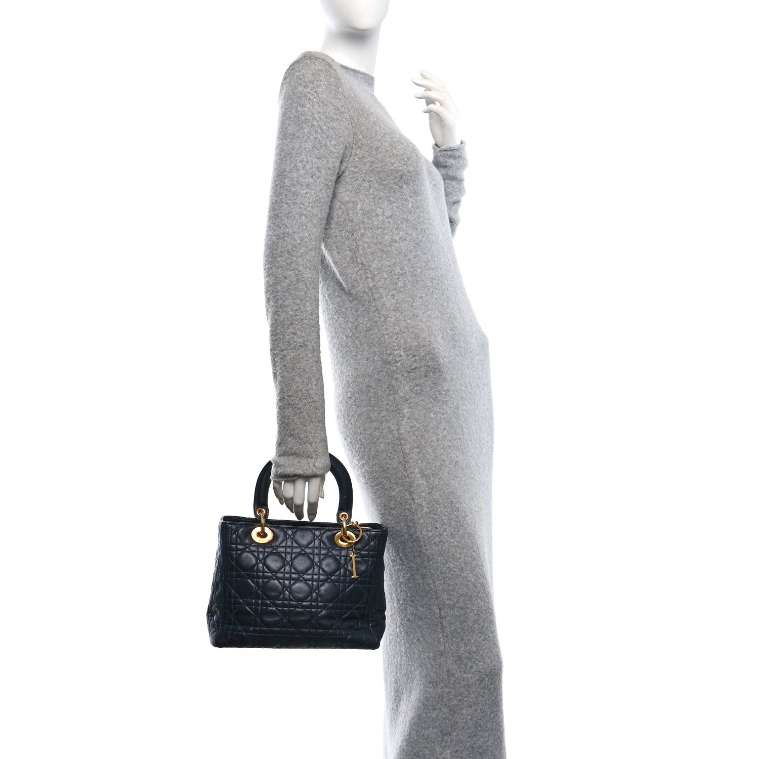 Christian Dior Lambskin Cannage Medium Lady Dior Navy Blue 2 of 11