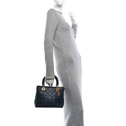 Christian Dior Lambskin Cannage Medium Lady Dior Navy Blue 2 of 11