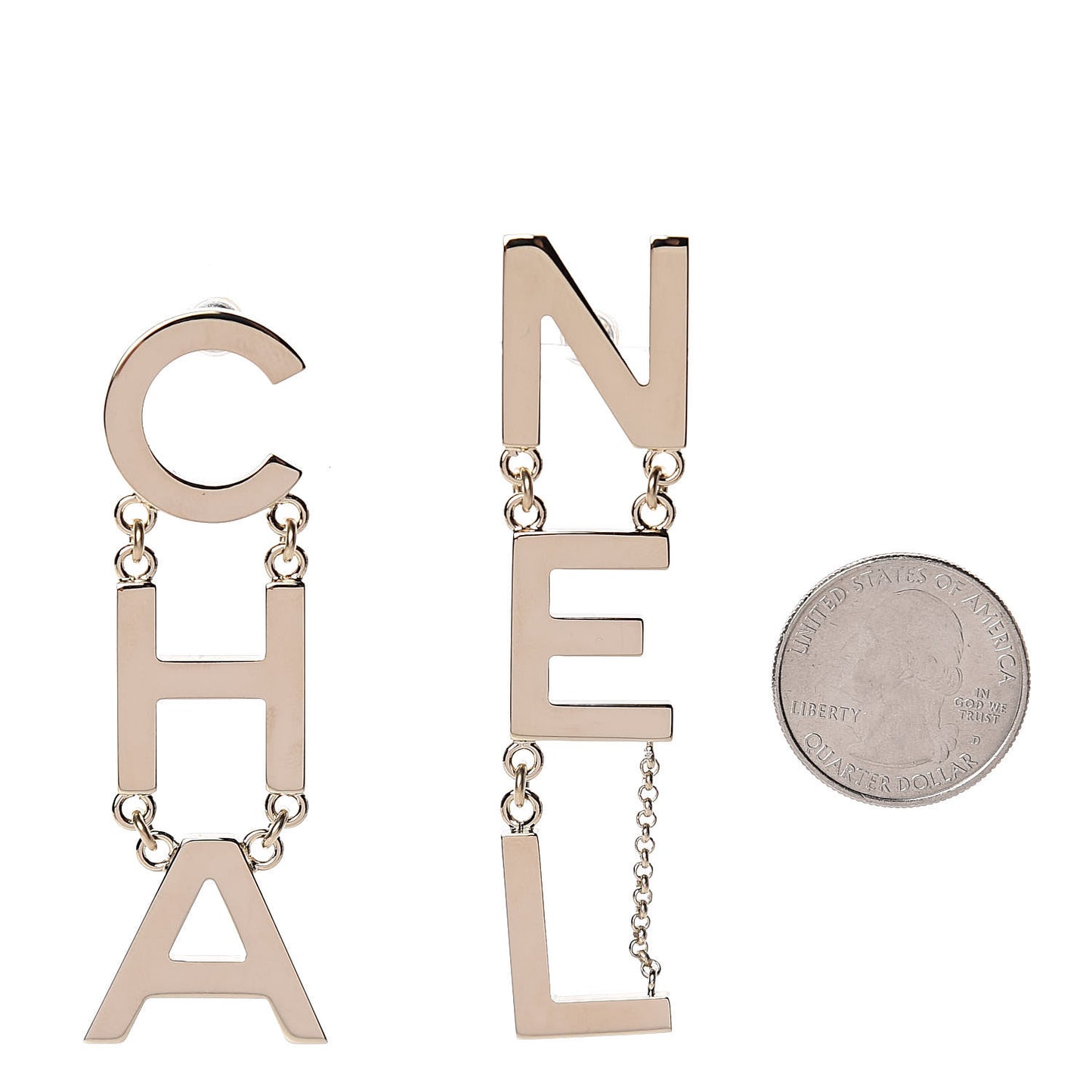 Metal Cha-Nel Logo Drop Earrings Gold
