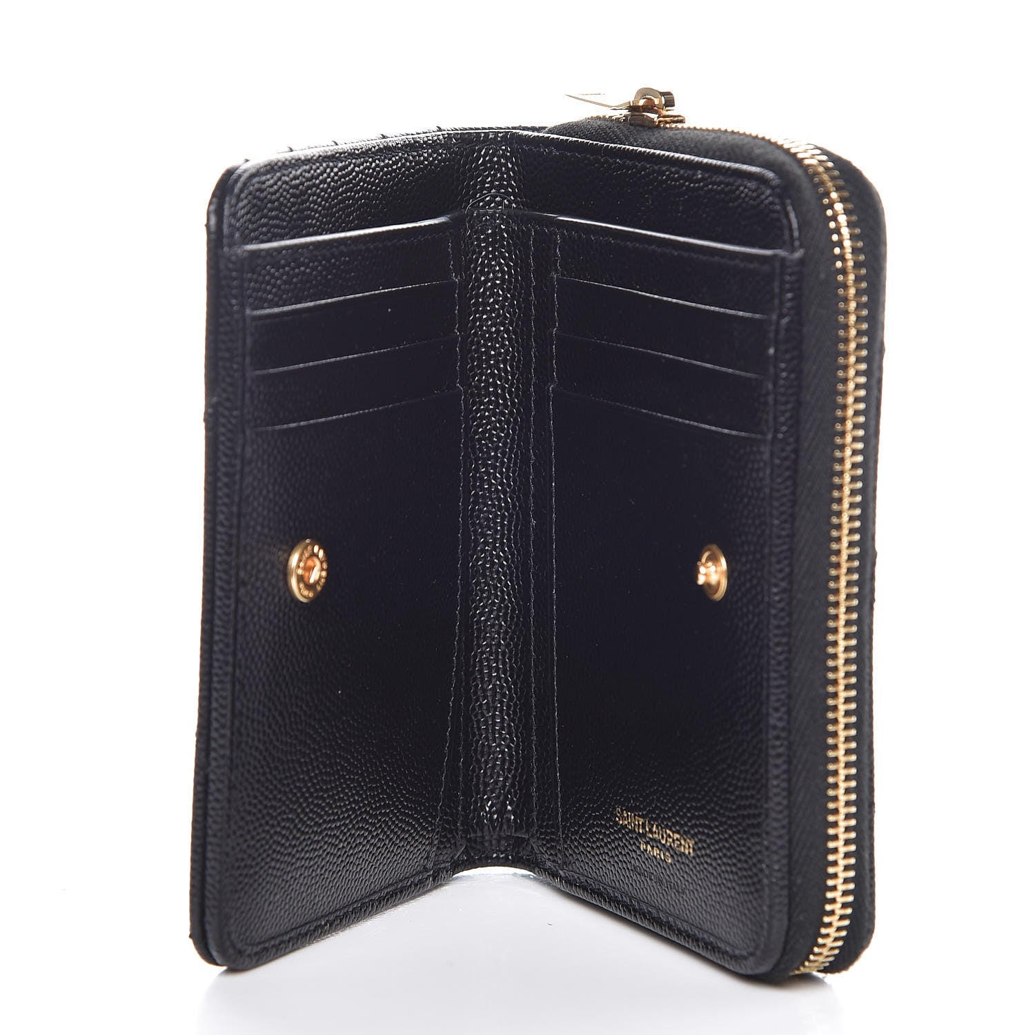 Saint Laurent Grain De Poudre Matelasse Chevron Monogram Compact Zip Around Wallet Black 5 of 9