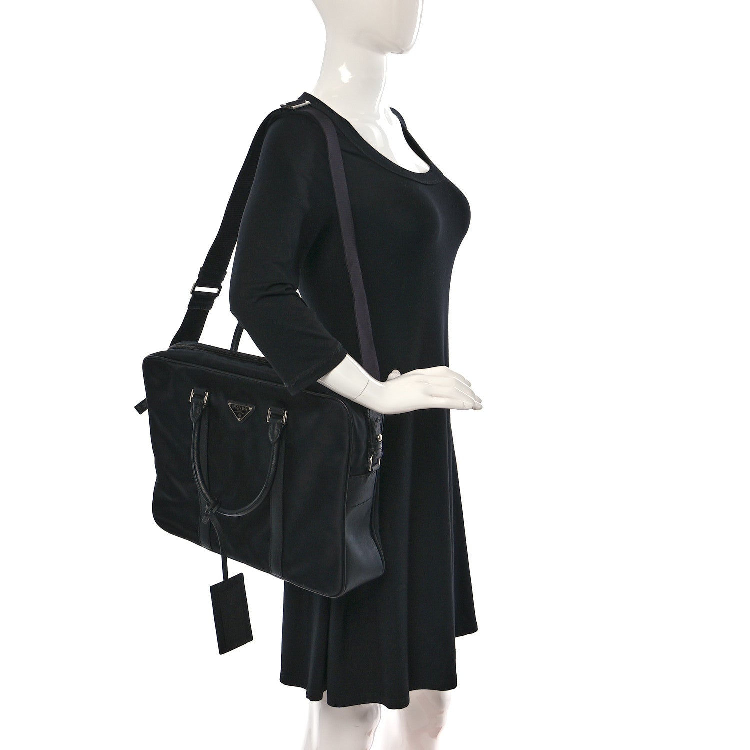 Prada Tessuto Nylon Saffiano Metal Triangle Logo Work Bag Black 2 of 12