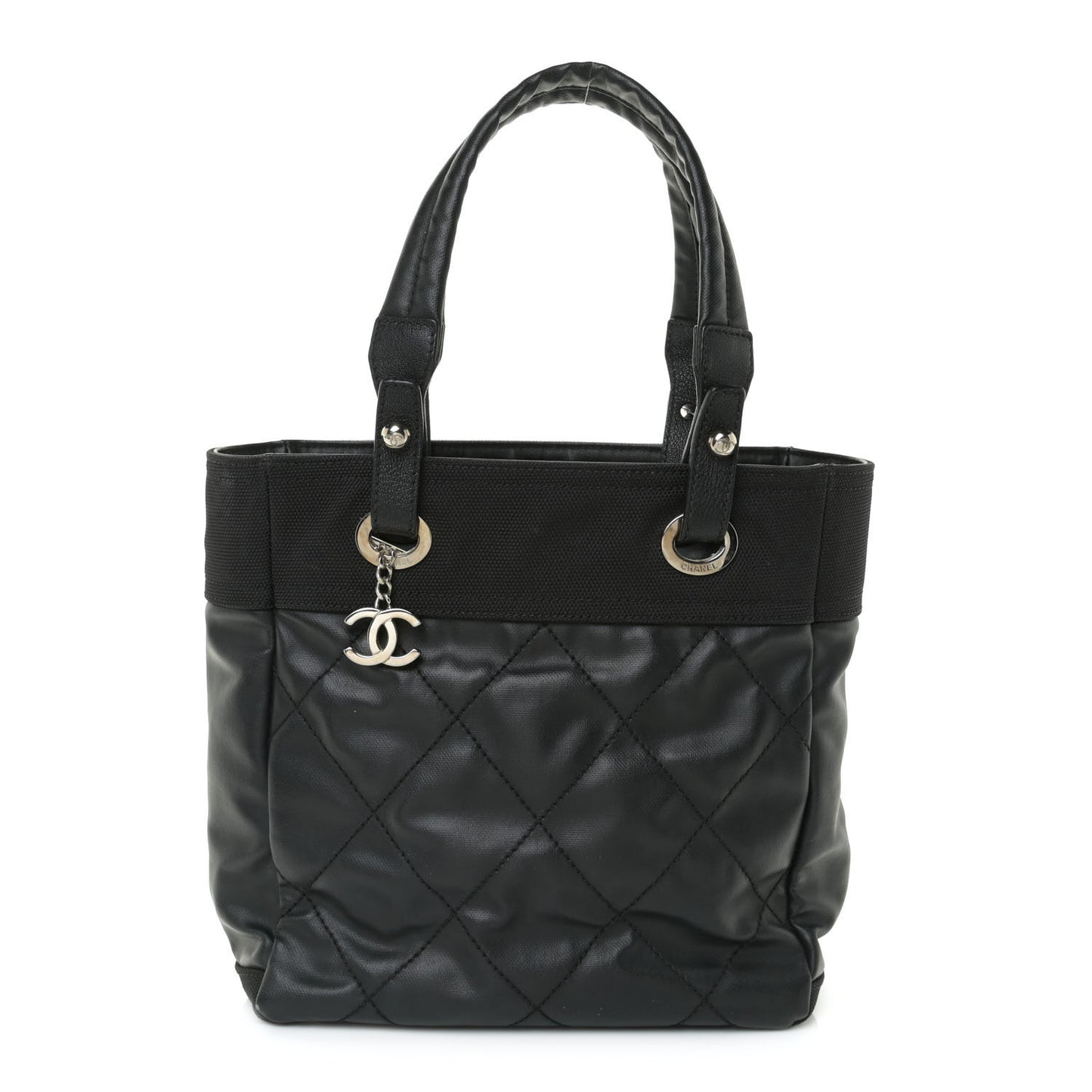 Coated Canvas Quilted Small Paris Biarritz Tote Black