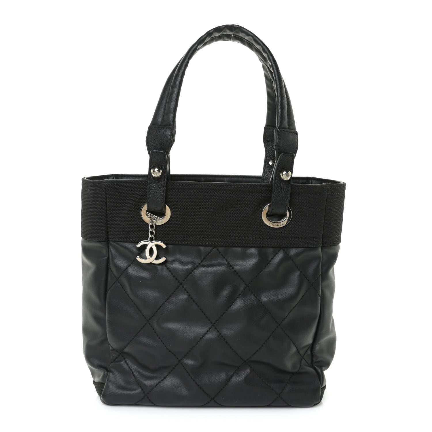 Chanel Coated Canvas Quilted Small Paris Biarritz Tote Black 1 of 11