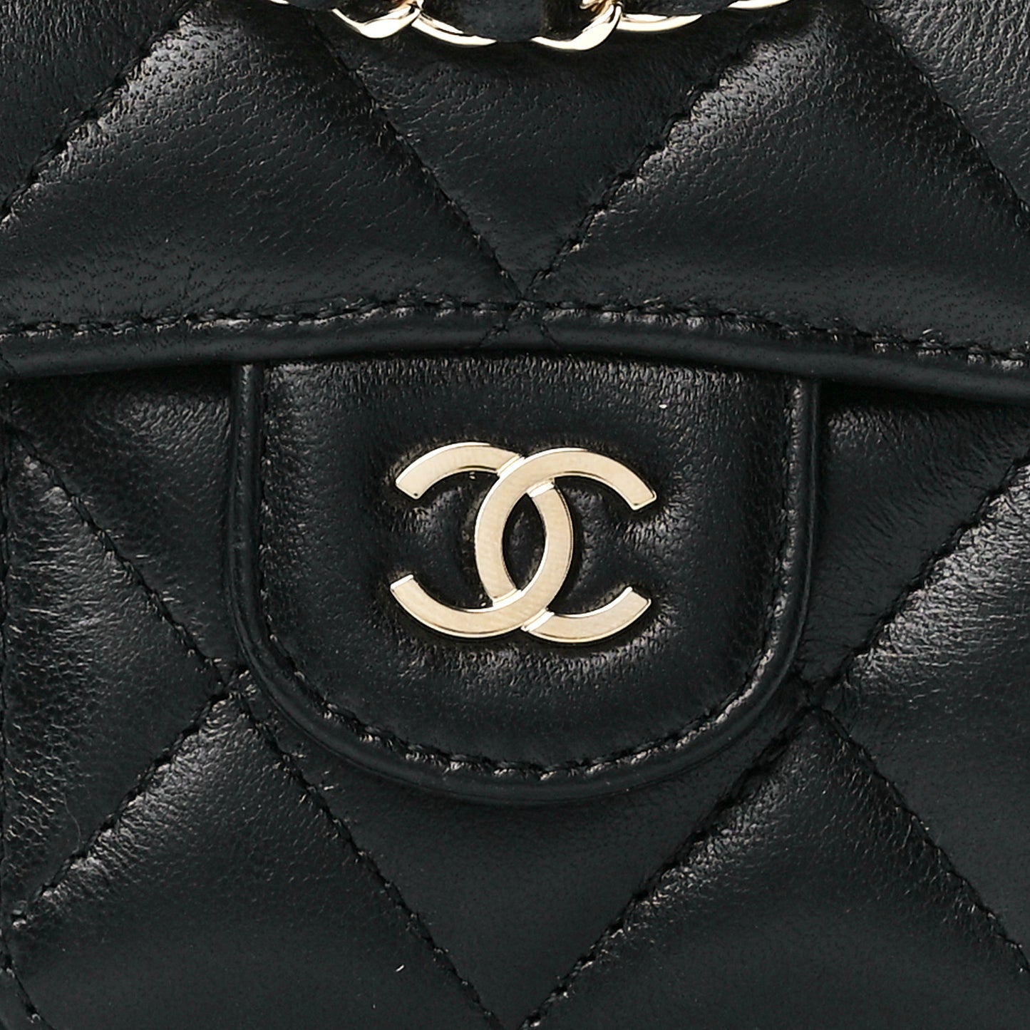 Lambskin Quilted Pearl Crush iPhone XII Pro Holder With Chain Black