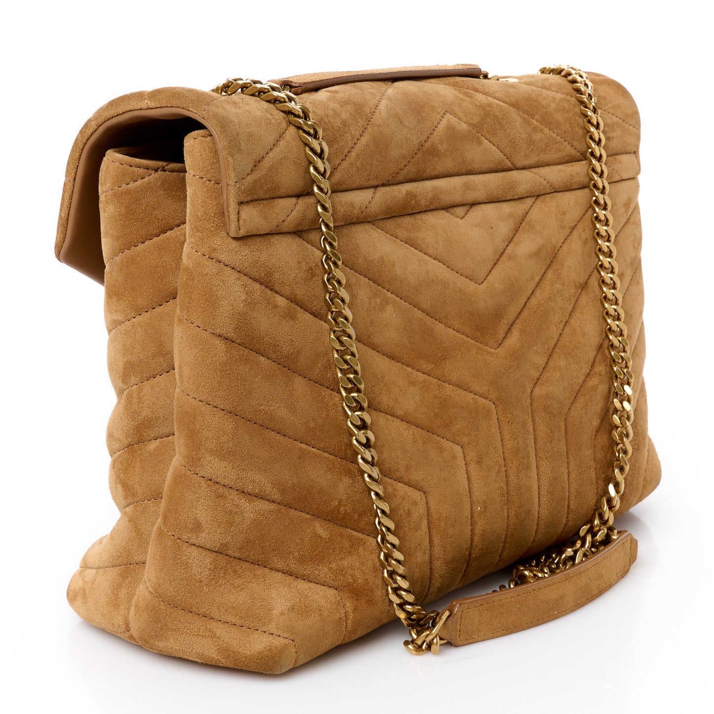 Suede Y Quilted Monogram Medium Loulou Chain Satchel Cinnamon