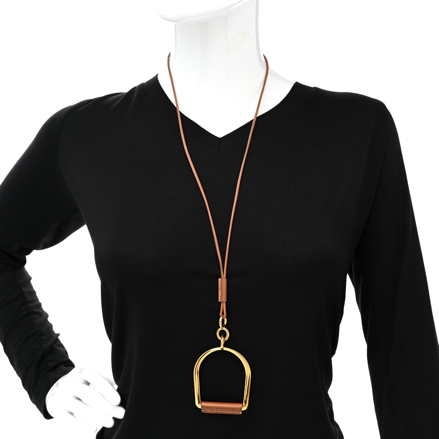 Hermes Barenia Heritage Equestre Pendant Necklace Gold 2 of 6