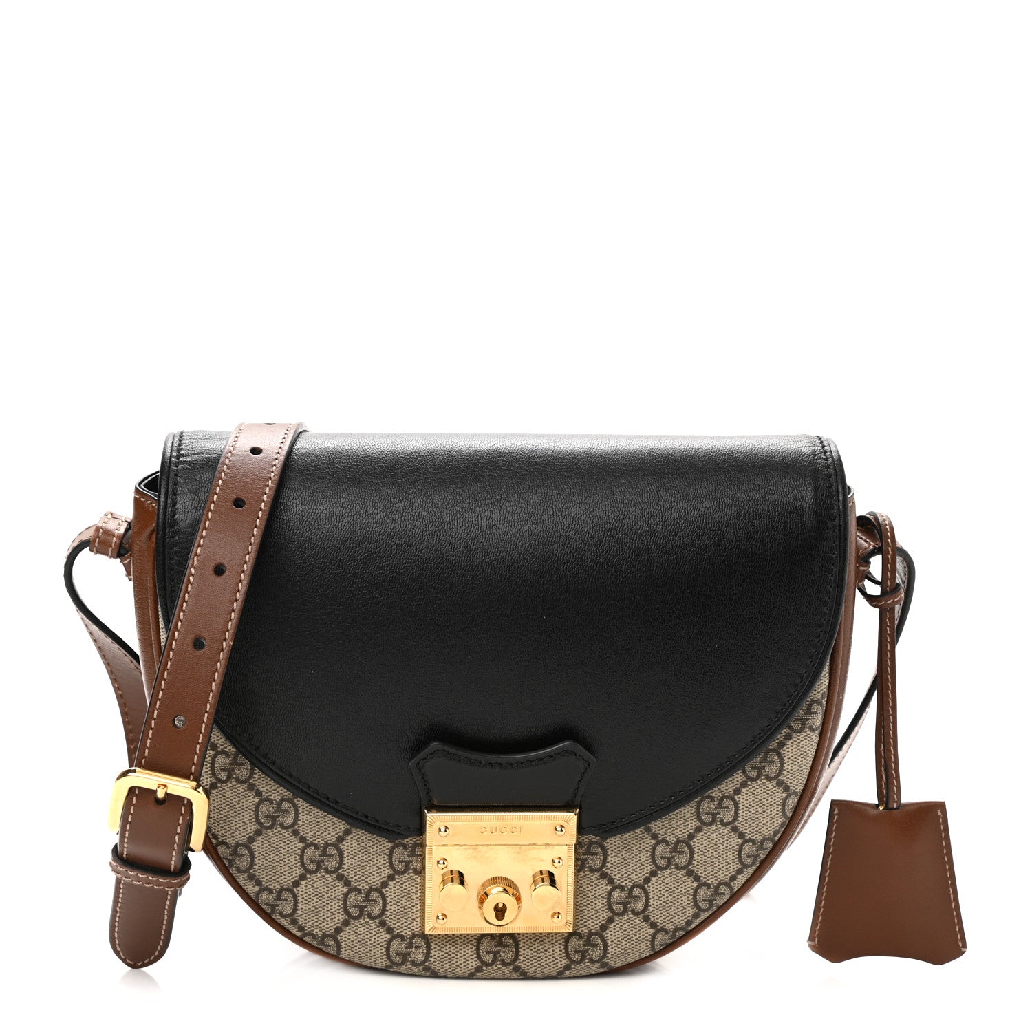 Gucci GG Supreme Monogram Calfskin Small Padlock Messenger Shoulder Bag Beige Black Cuir 1 of 12