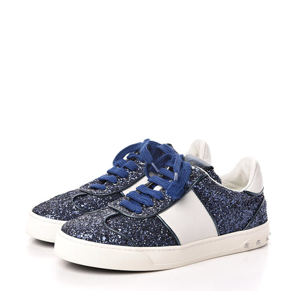 Valentino Garavani Calfskin Glitter Flycrew Sneakers 38 Blue 3 of 8